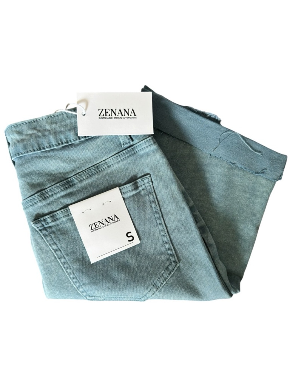 Zenana Sage Green Distressed Bermuda Shorts High Waisted Denim Cuffed NWT Small - Picture 3 of 5